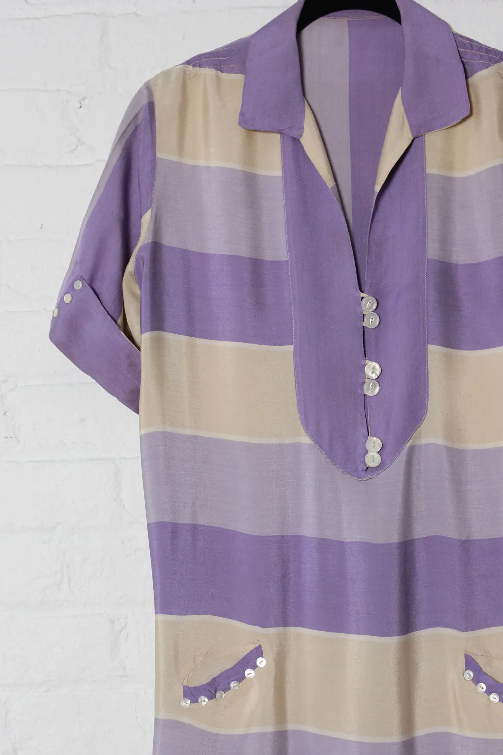 1920s Orchid Silk Stripe Dress S/M