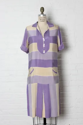 1920s Orchid Silk Stripe Dress S/M