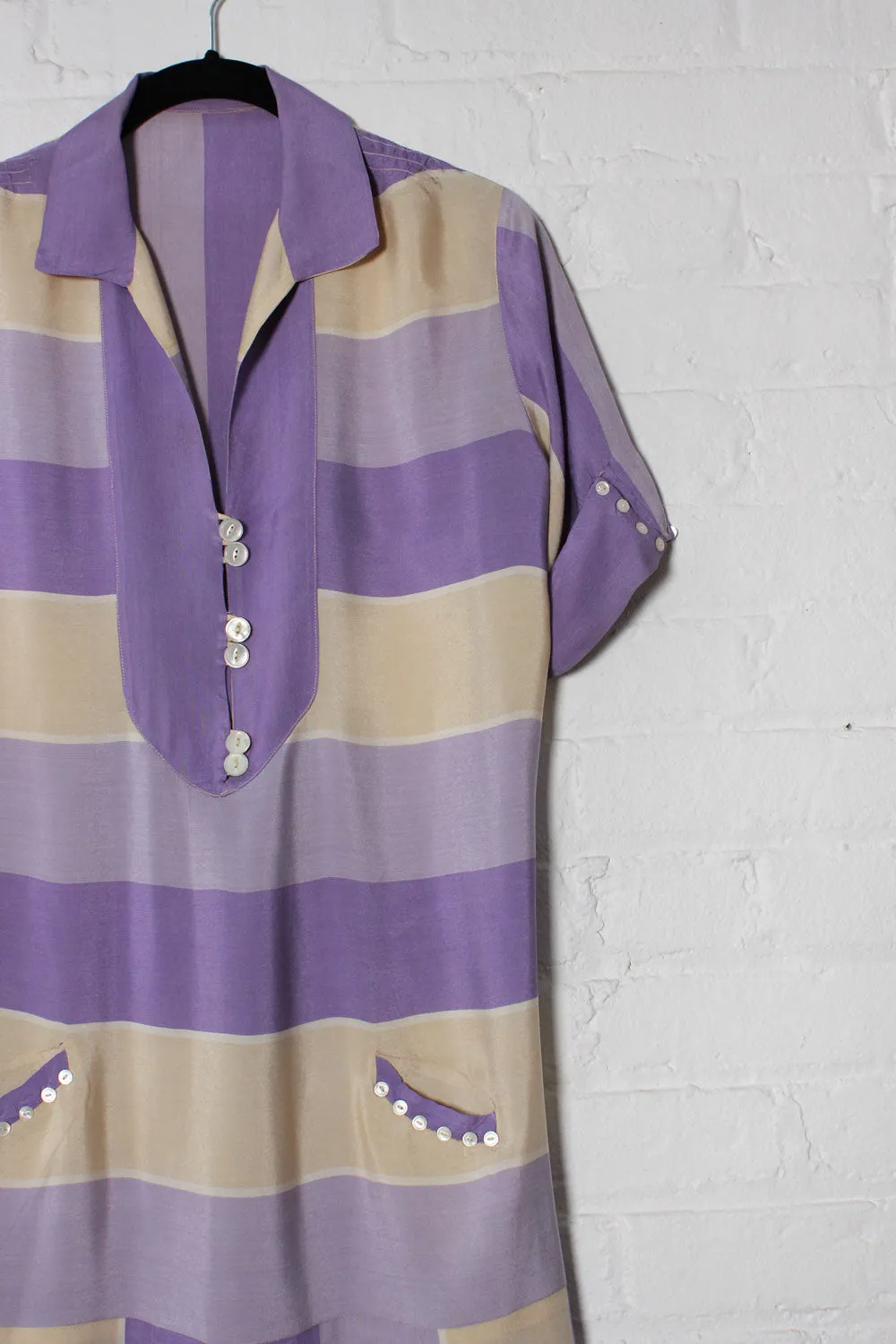 1920s Orchid Silk Stripe Dress S/M