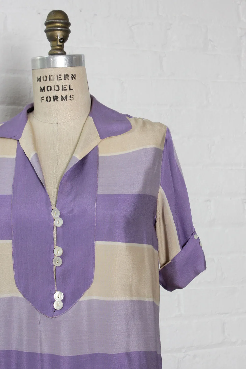 1920s Orchid Silk Stripe Dress S/M