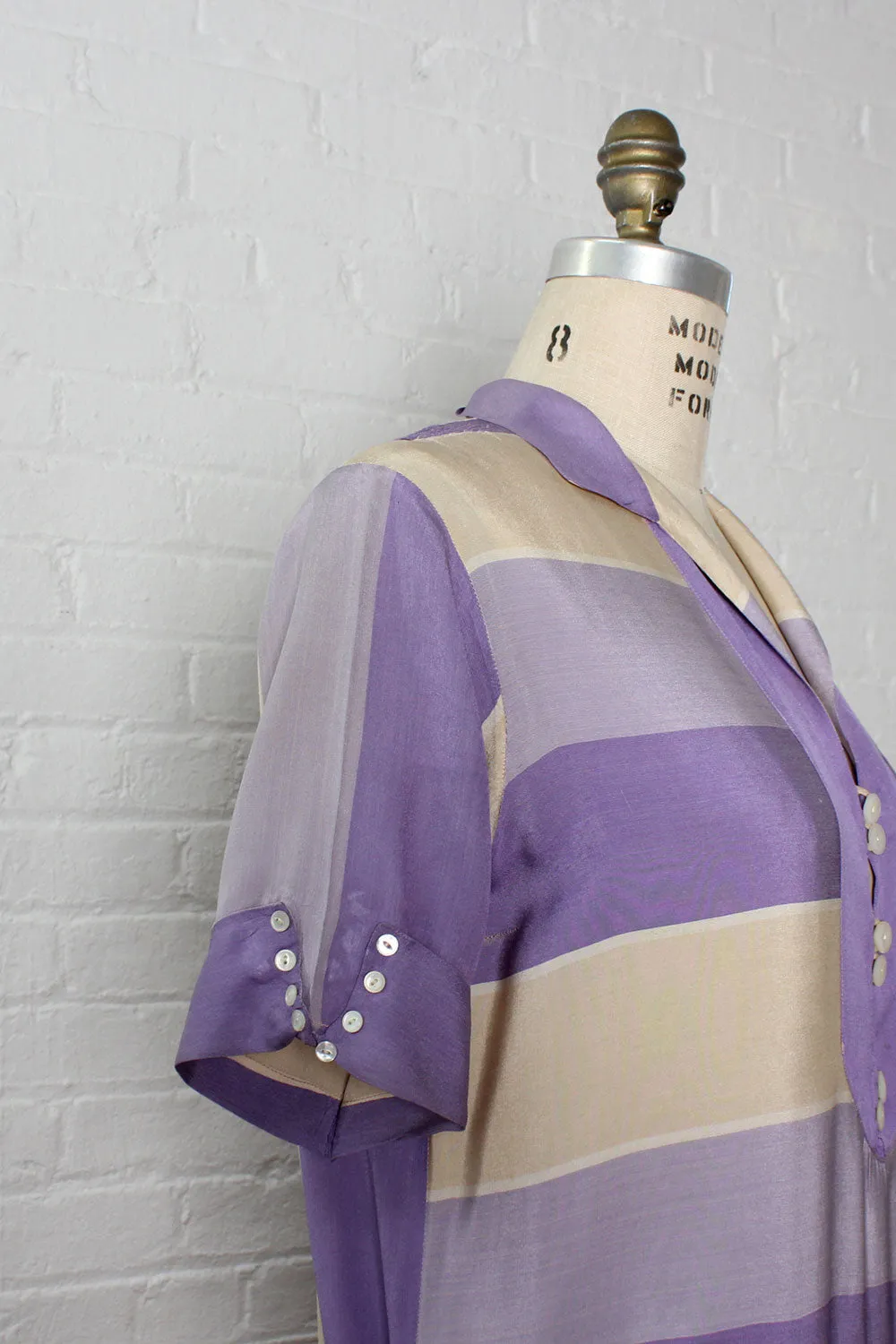 1920s Orchid Silk Stripe Dress S/M