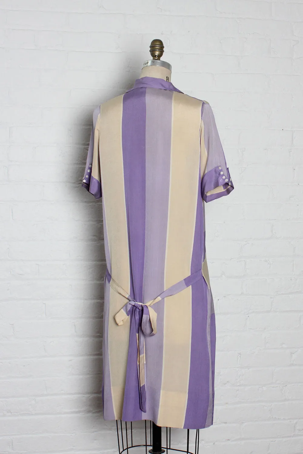 1920s Orchid Silk Stripe Dress S/M