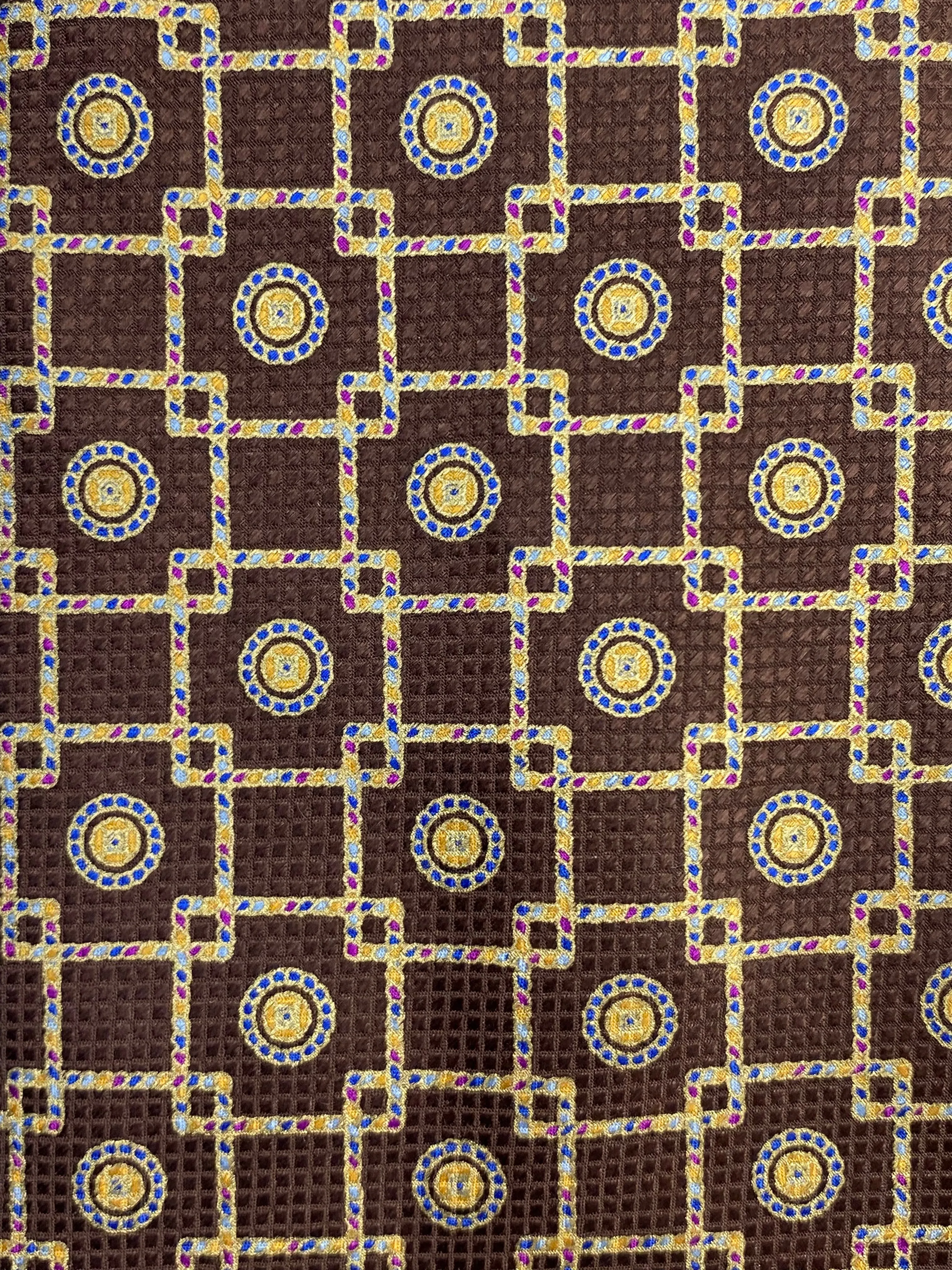 90s Deadstock Silk Necktie, Men's Vintage Brown/ Gold Foulard Geometric Pattern Tie, NOS