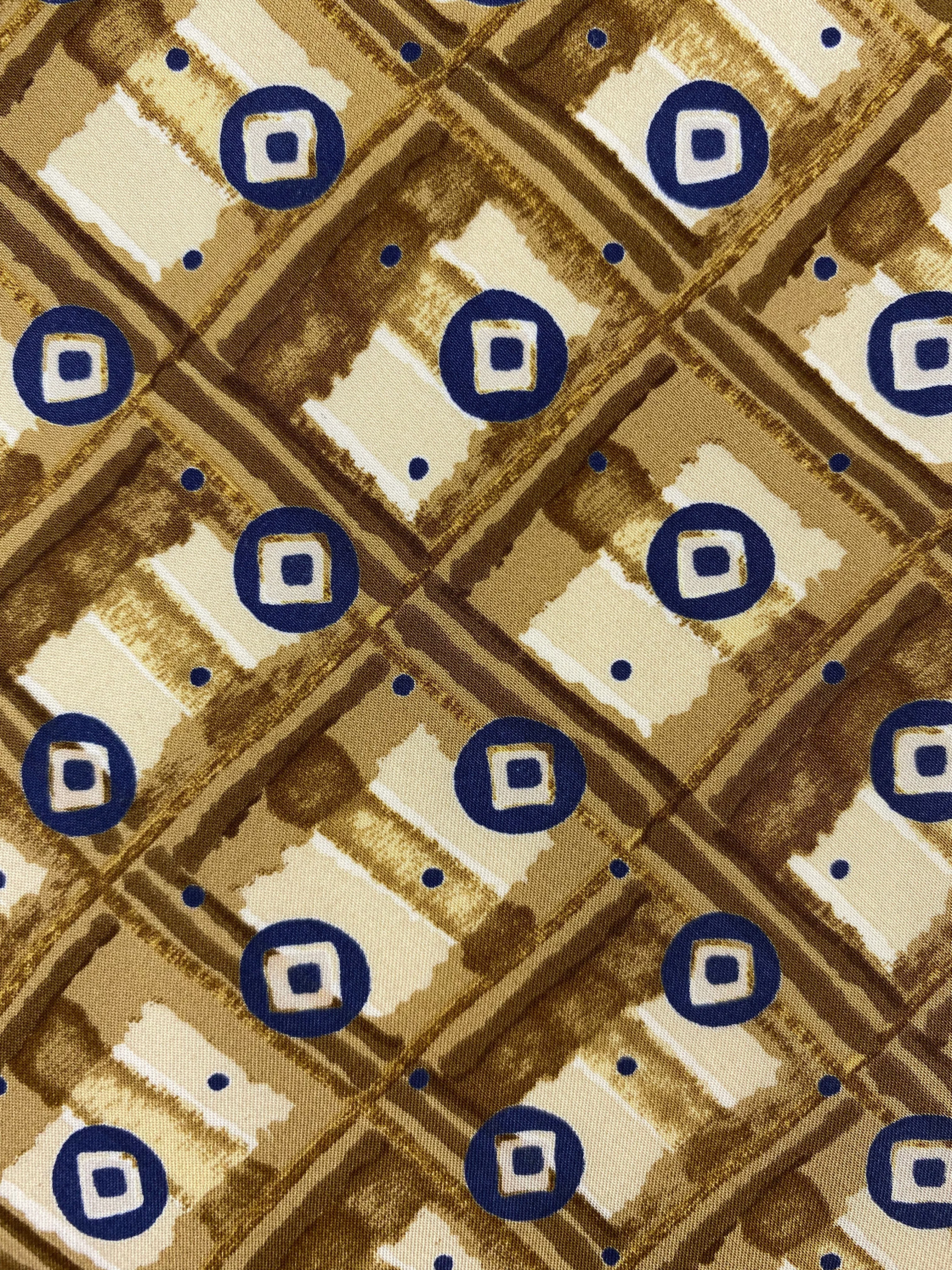 90s Deadstock Silk Necktie, Men's Vintage Gold/ Blue Check Pattern Tie, NOS