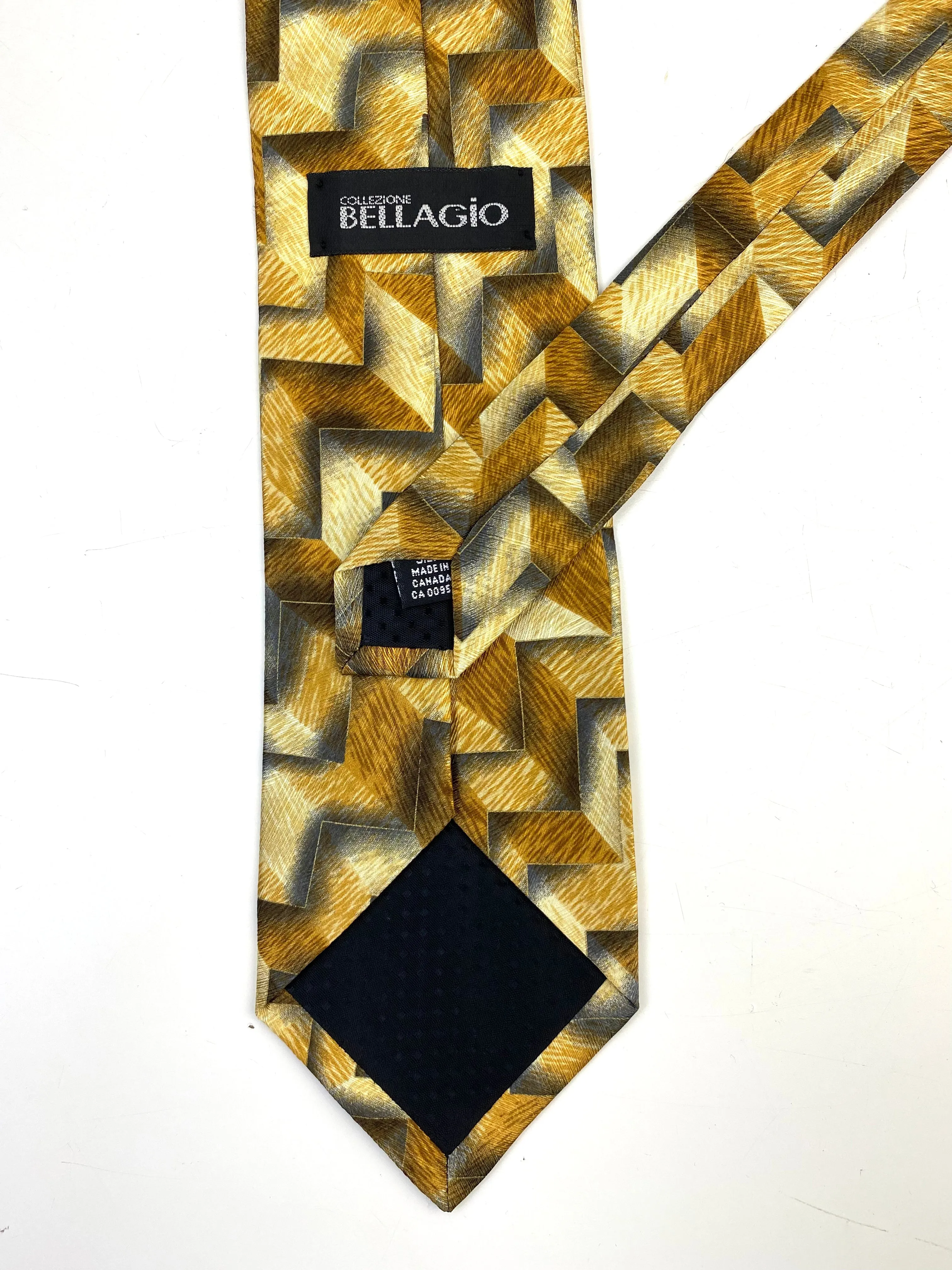 90s Deadstock Silk Necktie, Men's Vintage Gold Geo- Chevron Pattern Tie, NOS
