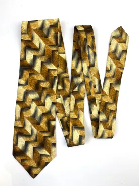 90s Deadstock Silk Necktie, Men's Vintage Gold Geo- Chevron Pattern Tie, NOS