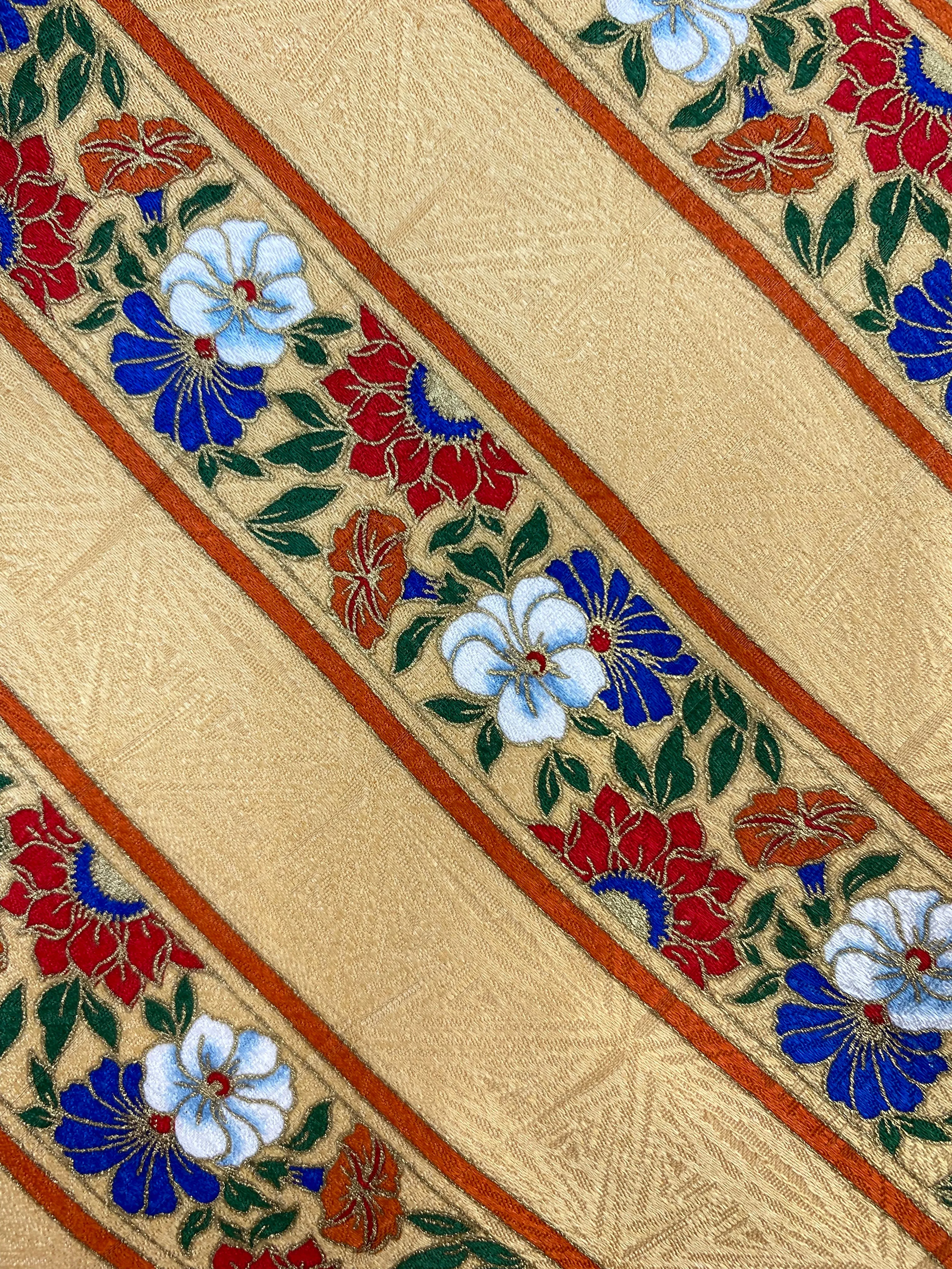 90s Deadstock Silk Necktie, Men's Vintage Gold/ Orange Diagonal Stripe Floral Pattern Tie, NOS