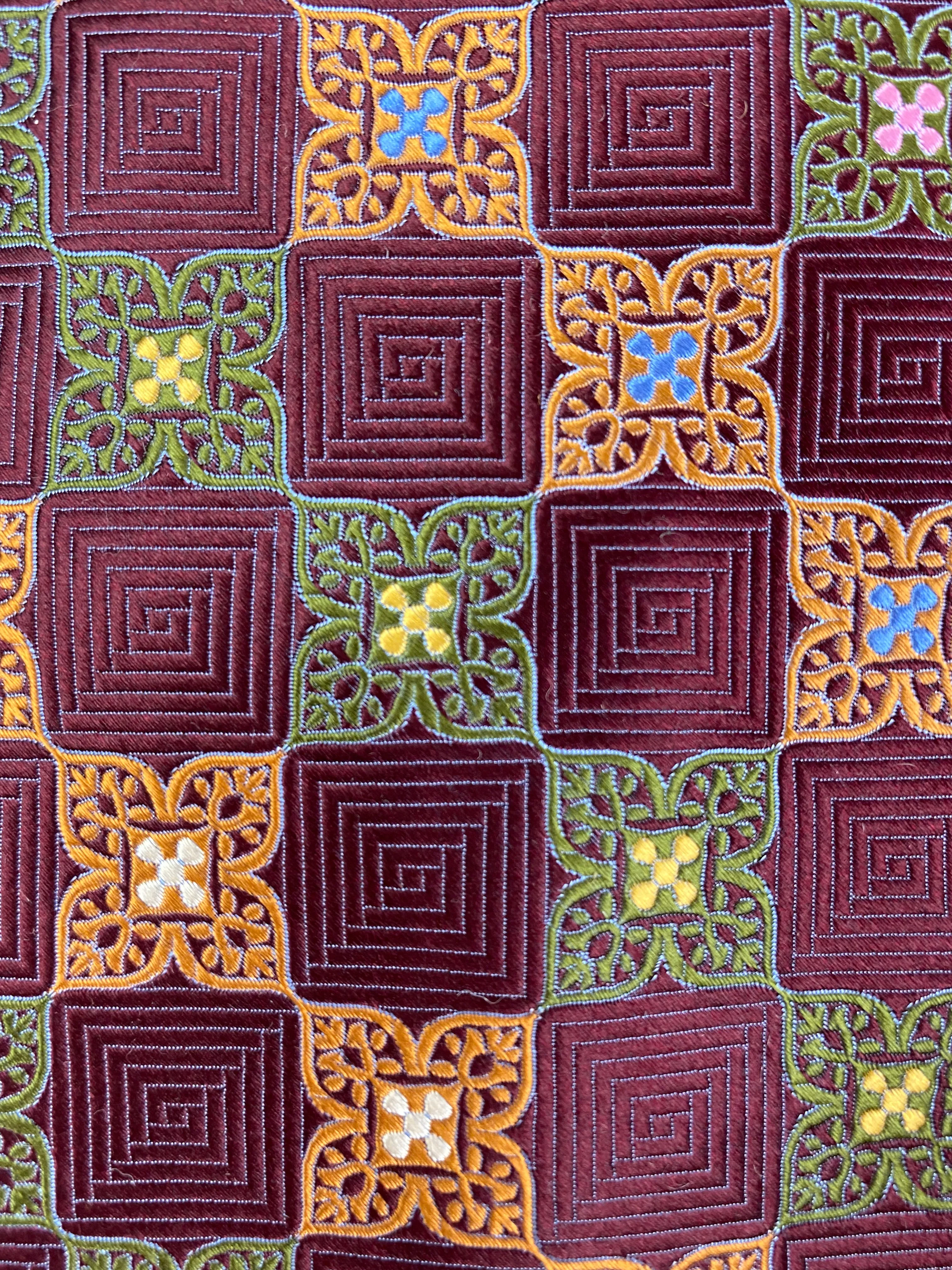 90s Deadstock Silk Necktie, Men's Vintage Orange/ Green/ Maroon Moroccan Pattern Tie, NOS