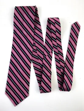 90s Deadstock Silk Necktie, Men's Vintage Pink/ Black Diagonal Stripe Pattern Tie, NOS