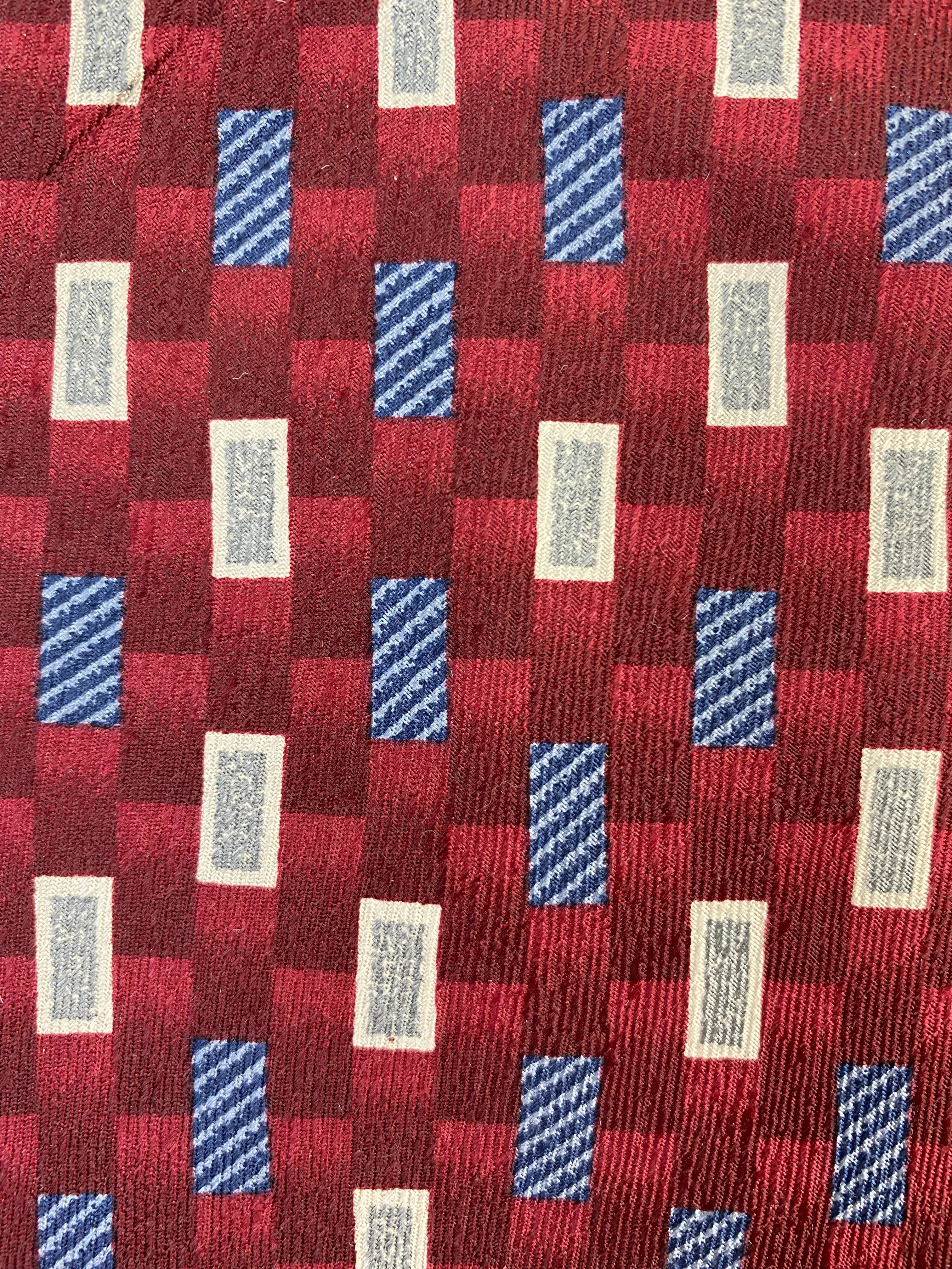 90s Deadstock Silk Necktie, Men's Vintage Wine/ Blue/ Grey Geometric Pattern Tie, NOS