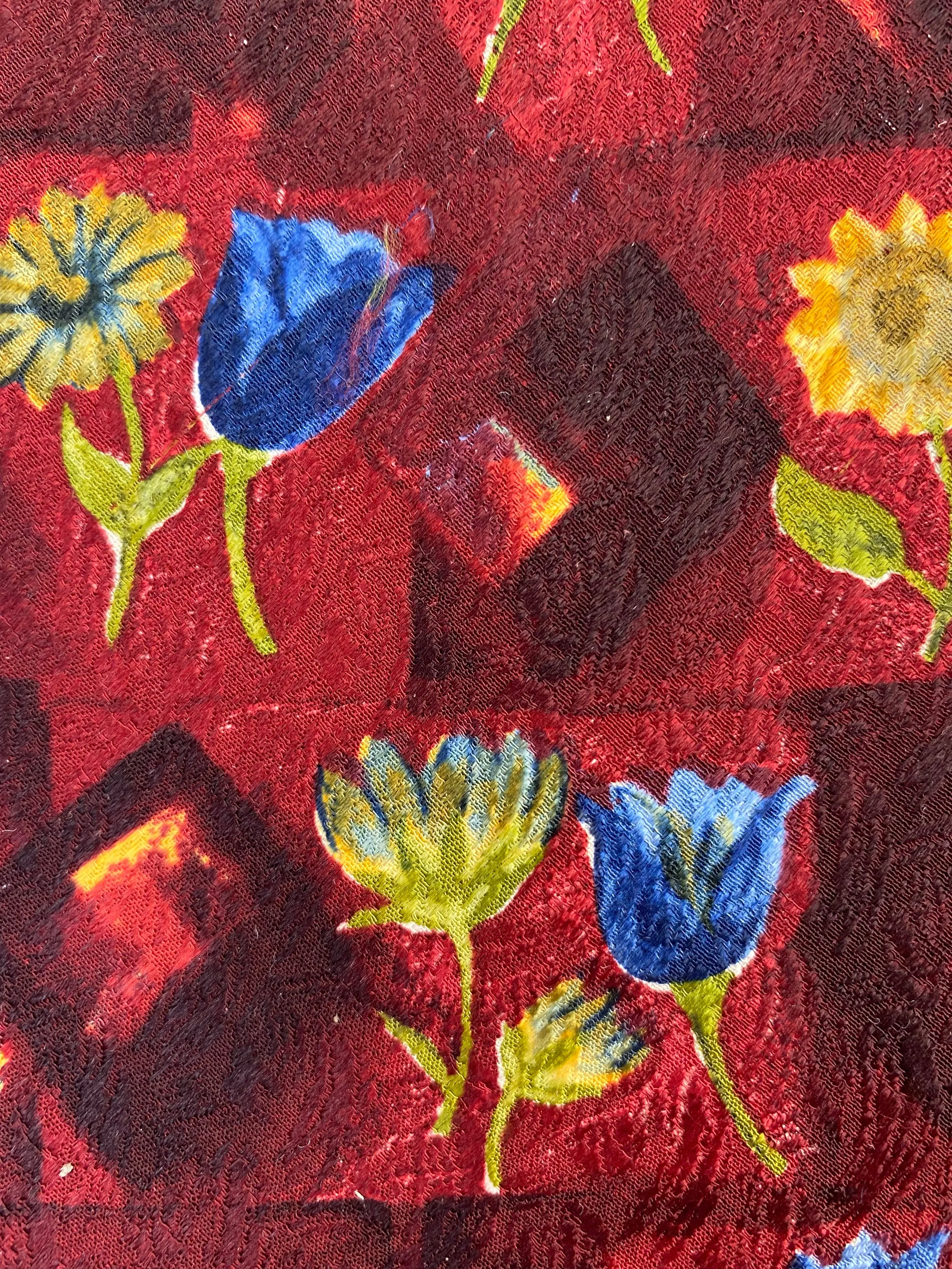 90s Deadstock Silk Necktie, Men's Vintage Wine Sunflower & Tulip Pattern Tie, NOS