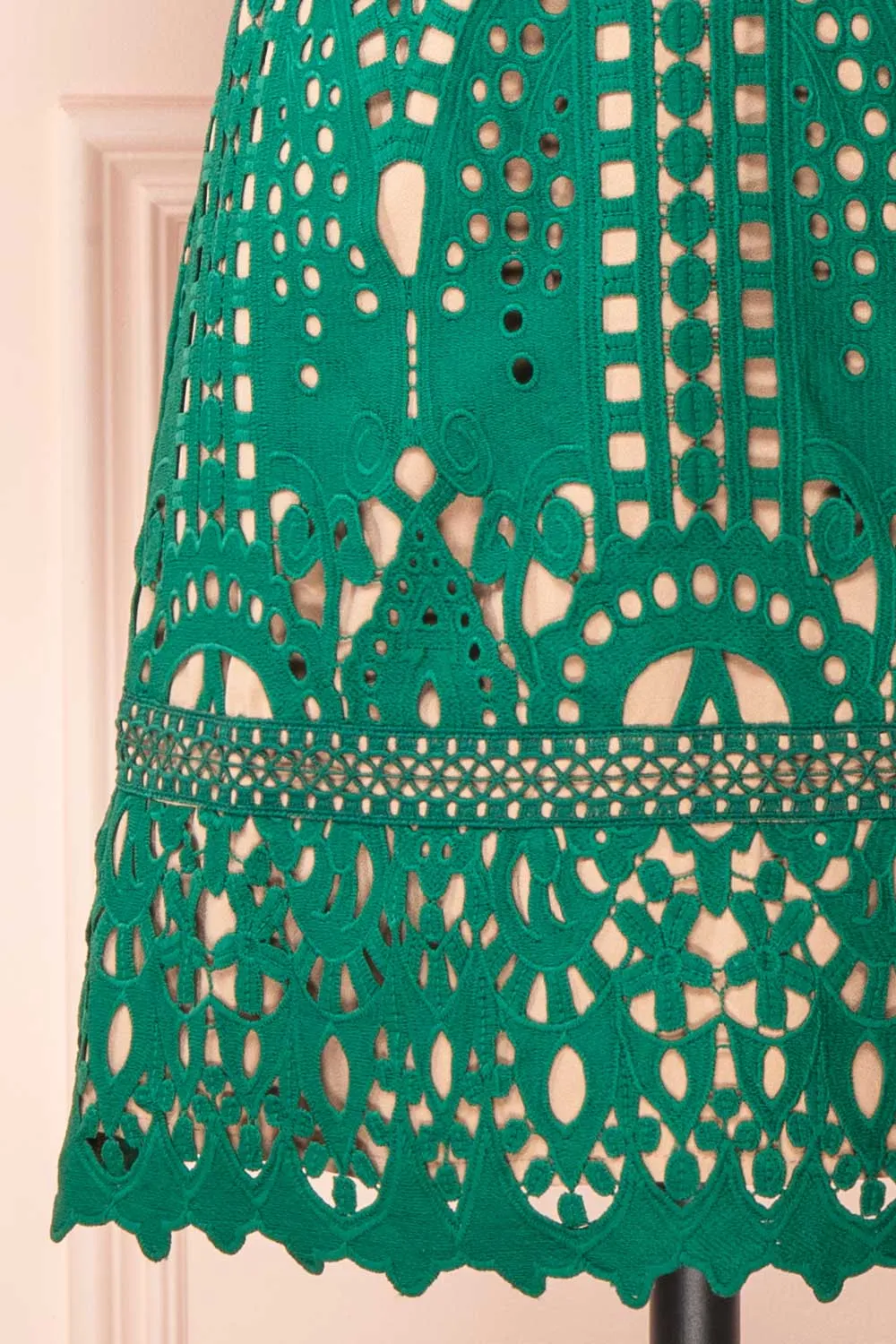 Analla | Short Green Crocheted Lace Dress