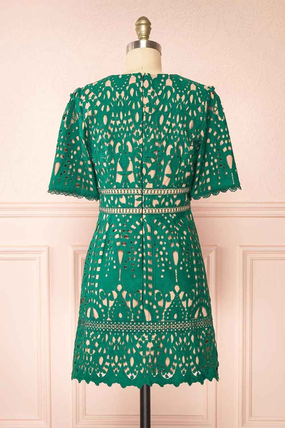 Analla | Short Green Crocheted Lace Dress