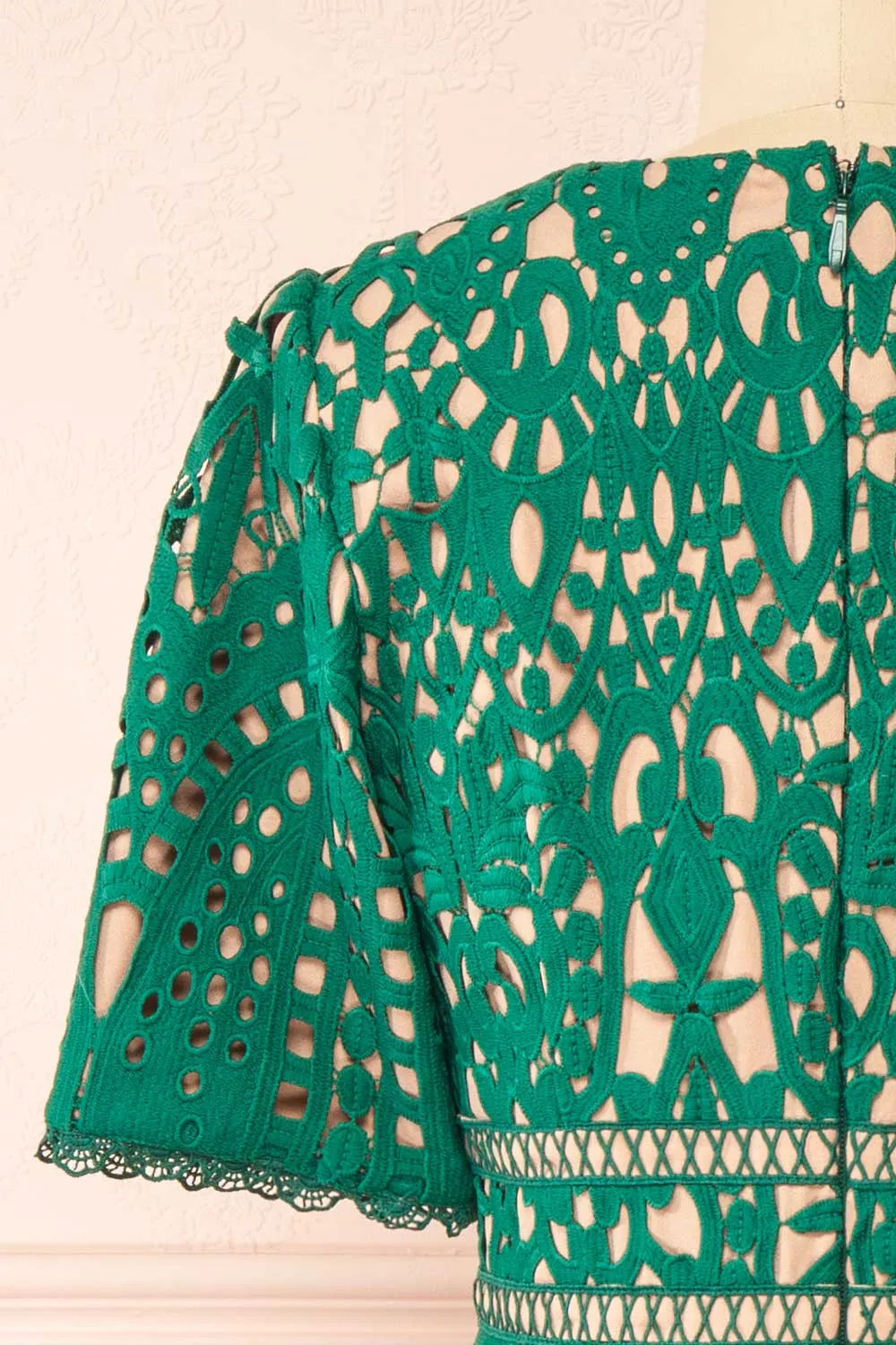 Analla | Short Green Crocheted Lace Dress