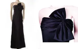 *BEAUTIFUL ADRIANNA PAPELL BLACK SATIN & SPANDEX EVENING GOWN ADORNED WITH A HUGE BOW