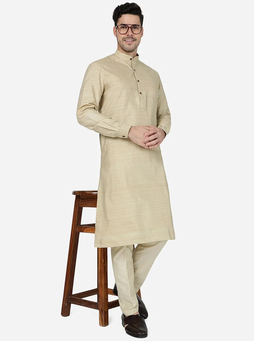 Beige Solid Regular Fit Modi Kurta | JadeBlue
