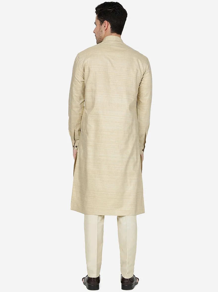 Beige Solid Regular Fit Modi Kurta | JadeBlue