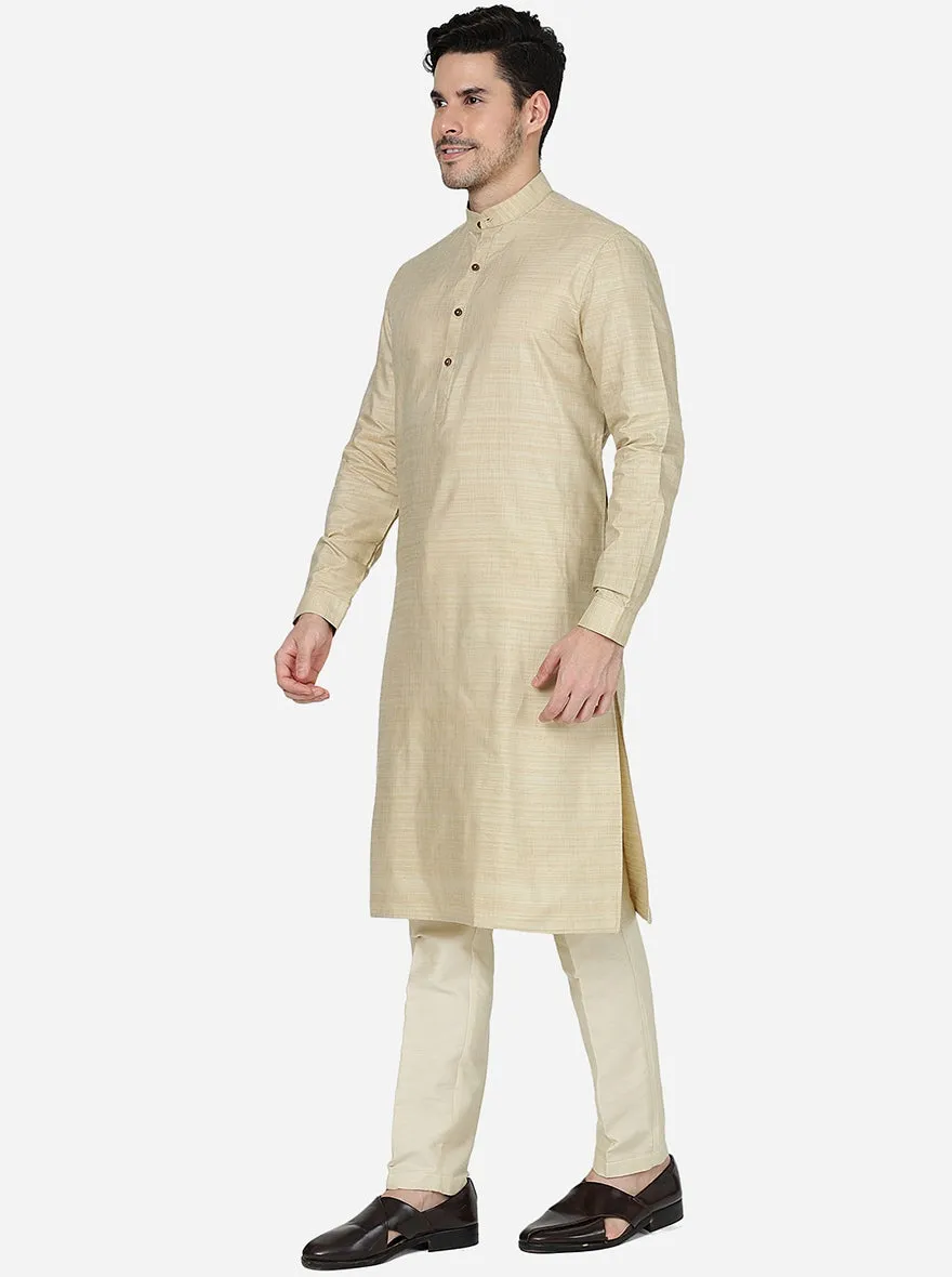 Beige Solid Regular Fit Modi Kurta | JadeBlue
