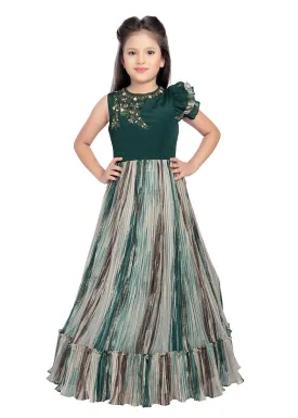 Bettle Coloured Ruffle Style One Sided Sleeves Gown For Girls