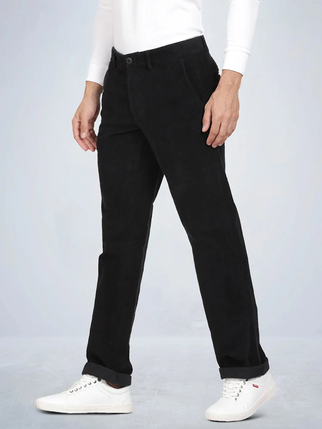 Black Corduroy Stretch Chino Pants