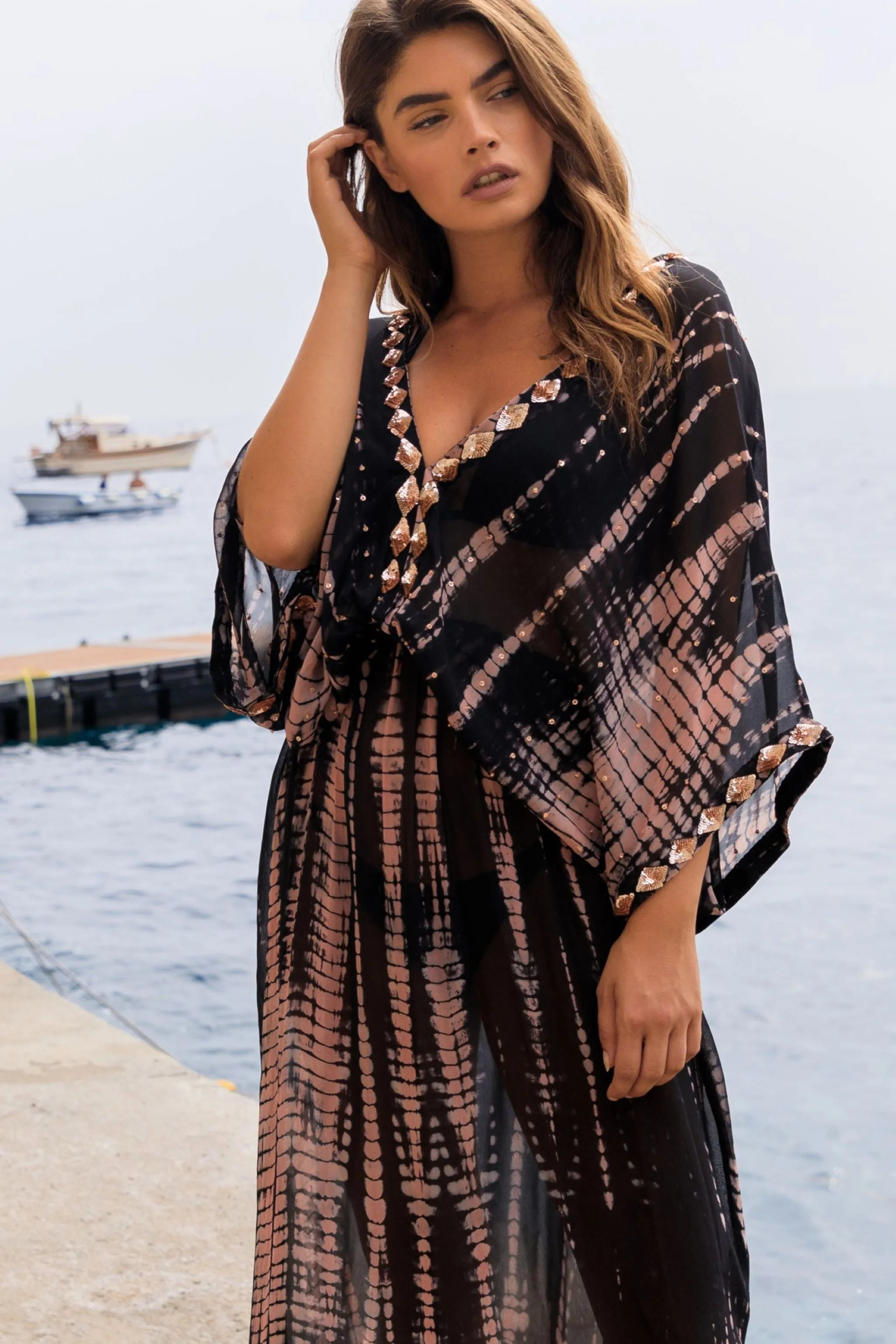 Black Silk Kaftan Maxi Dress