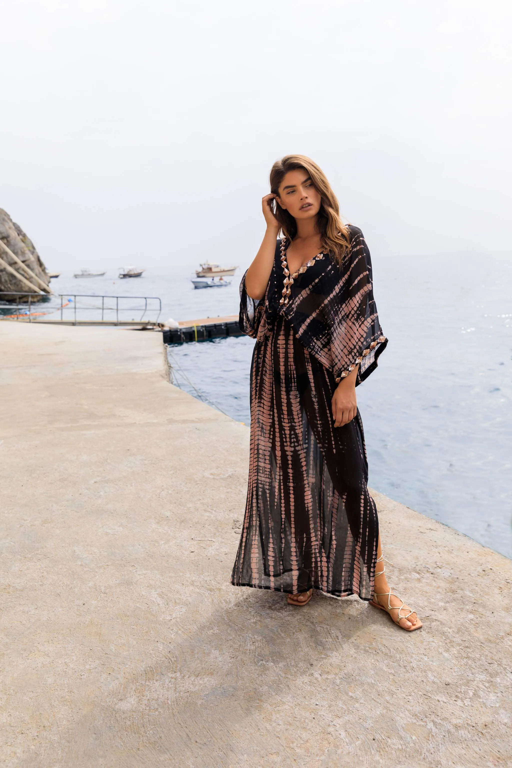 Black Silk Kaftan Maxi Dress