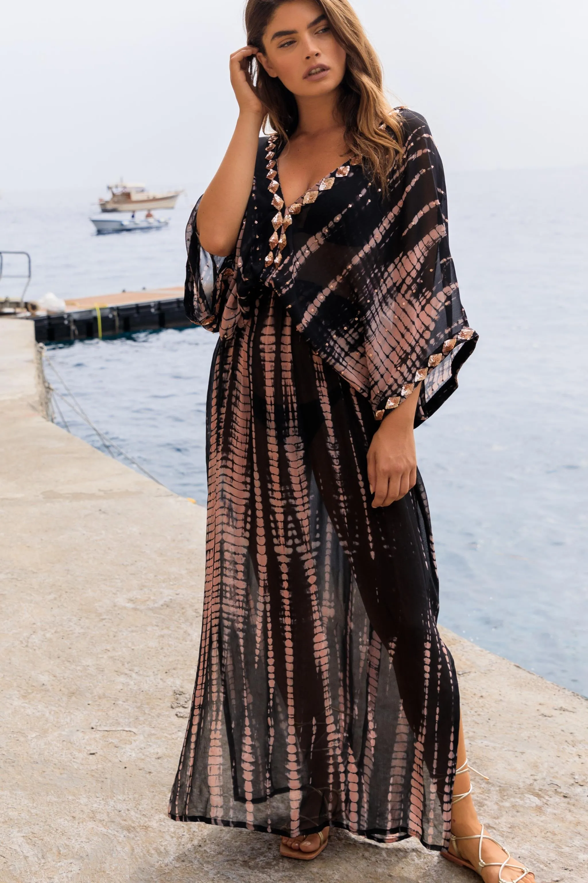 Black Silk Kaftan Maxi Dress