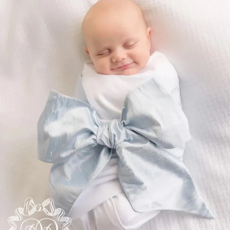 Bow Swaddle Sea Blue Silk