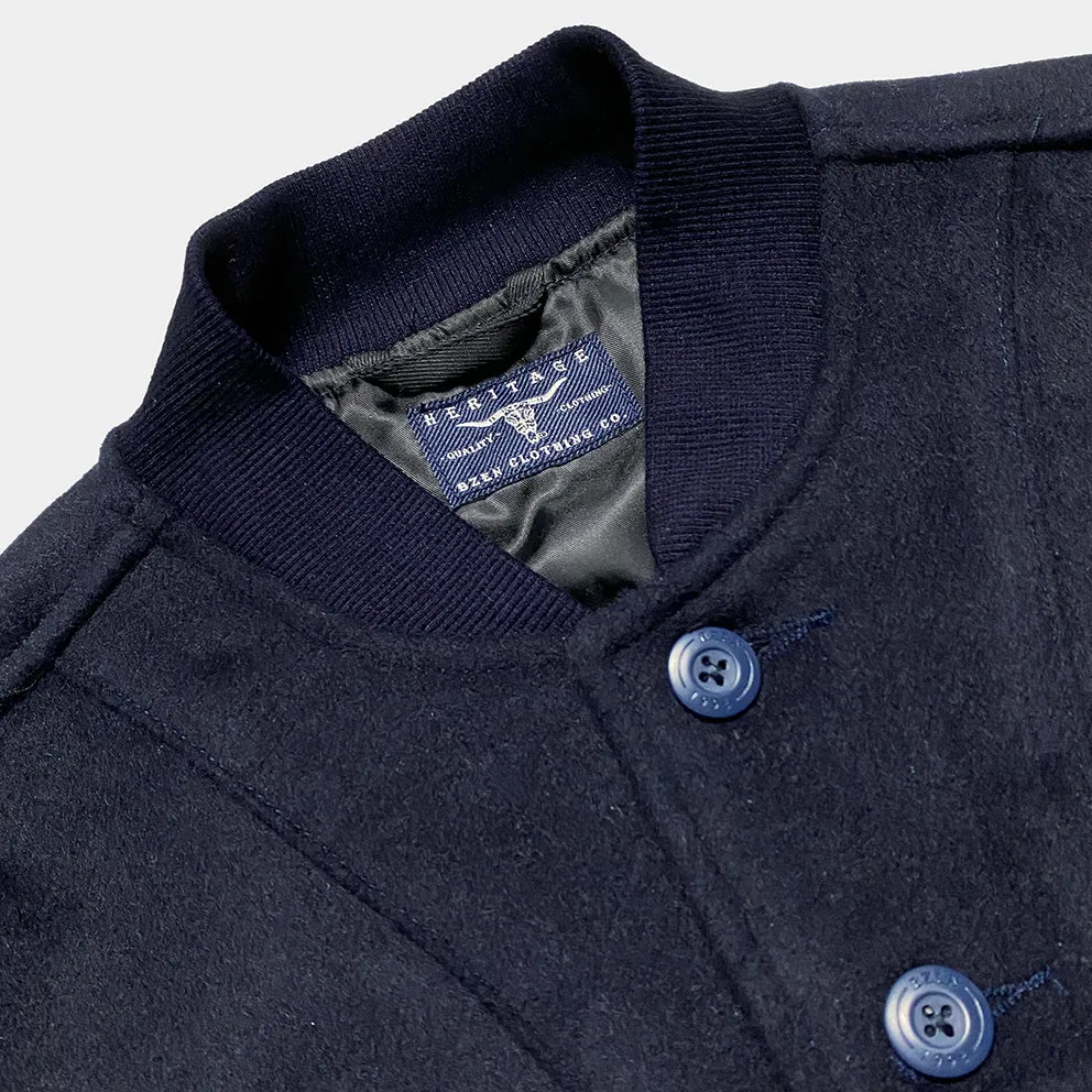 BZEN M.3139RR DESPERADO-VARS REGULAR FIT LINED WOOL BLEND MELTON VARSITY JACKET-800GSM-E0 NAVY