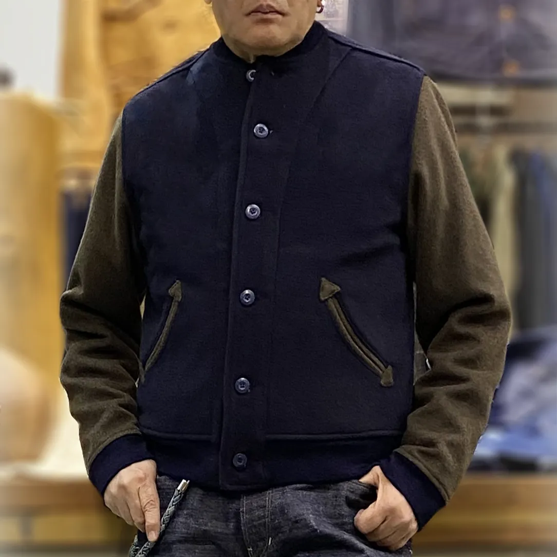 BZEN M.3139RR DESPERADO-VARS REGULAR FIT LINED WOOL BLEND MELTON VARSITY JACKET-800GSM-E0 NAVY
