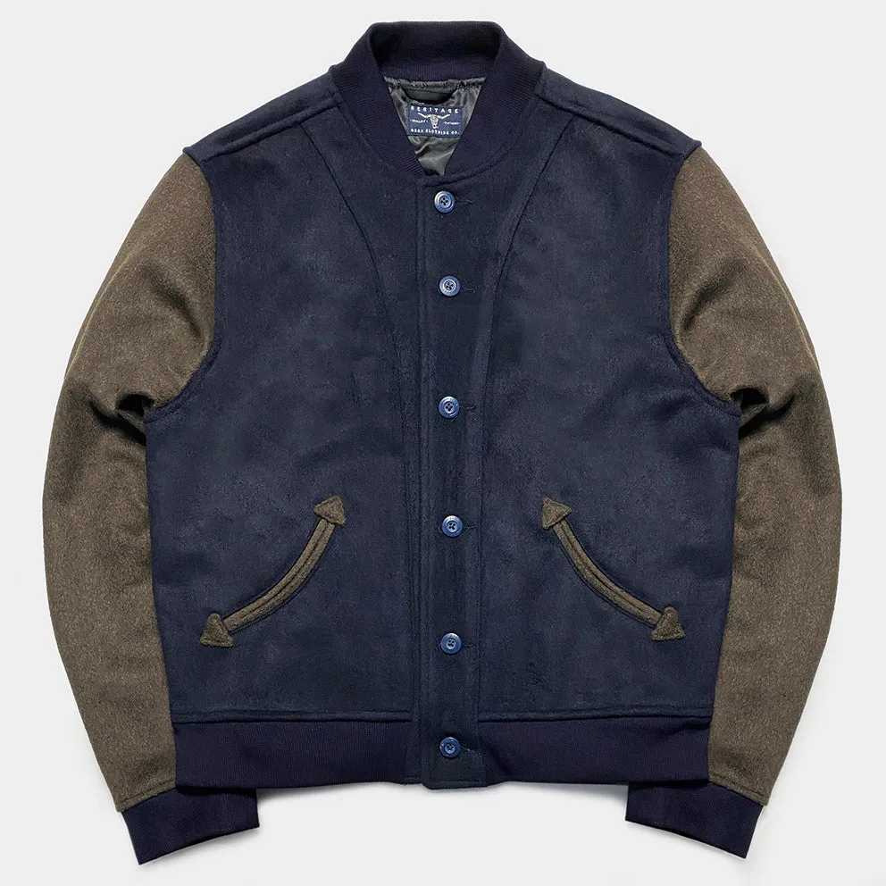 BZEN M.3139RR DESPERADO-VARS REGULAR FIT LINED WOOL BLEND MELTON VARSITY JACKET-800GSM-E0 NAVY