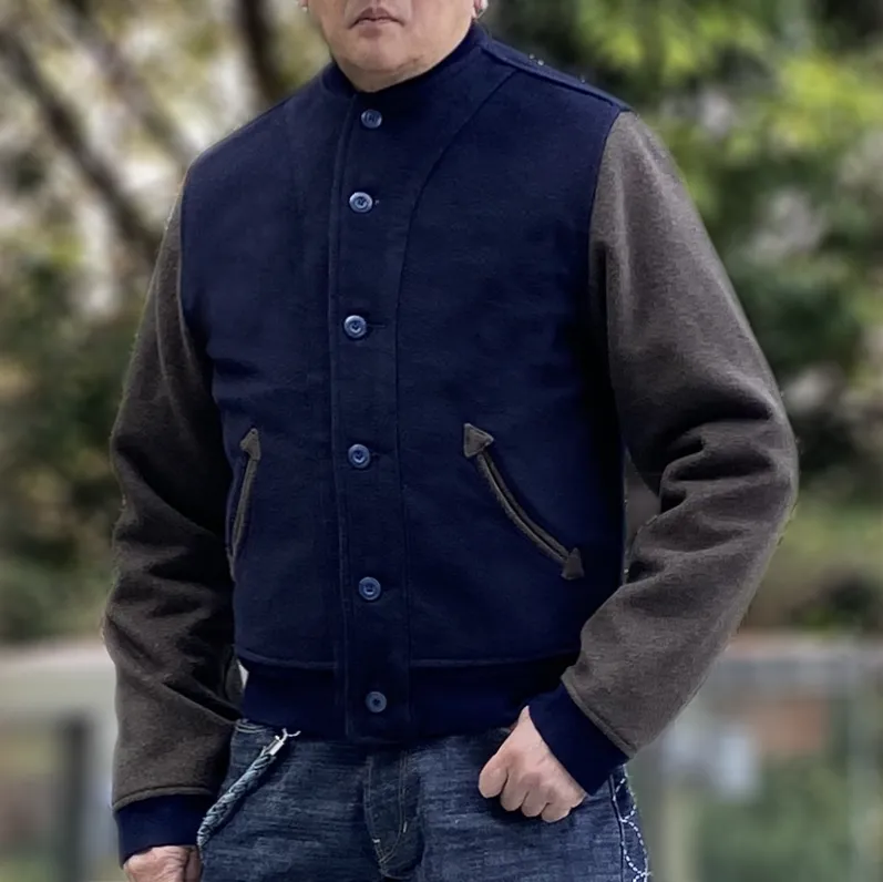 BZEN M.3139RR DESPERADO-VARS REGULAR FIT LINED WOOL BLEND MELTON VARSITY JACKET-800GSM-E0 NAVY