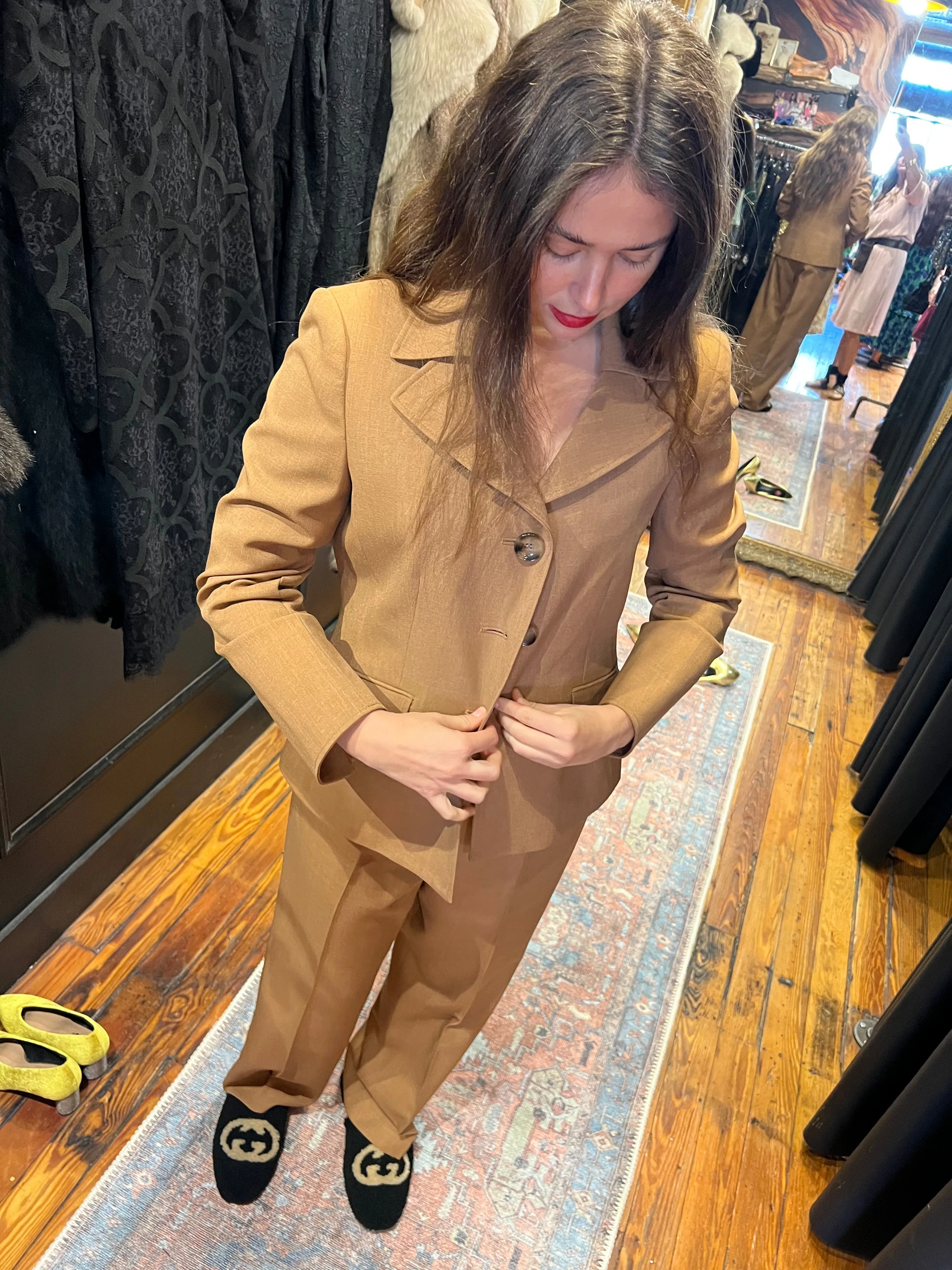 camel gaberdine pant suit