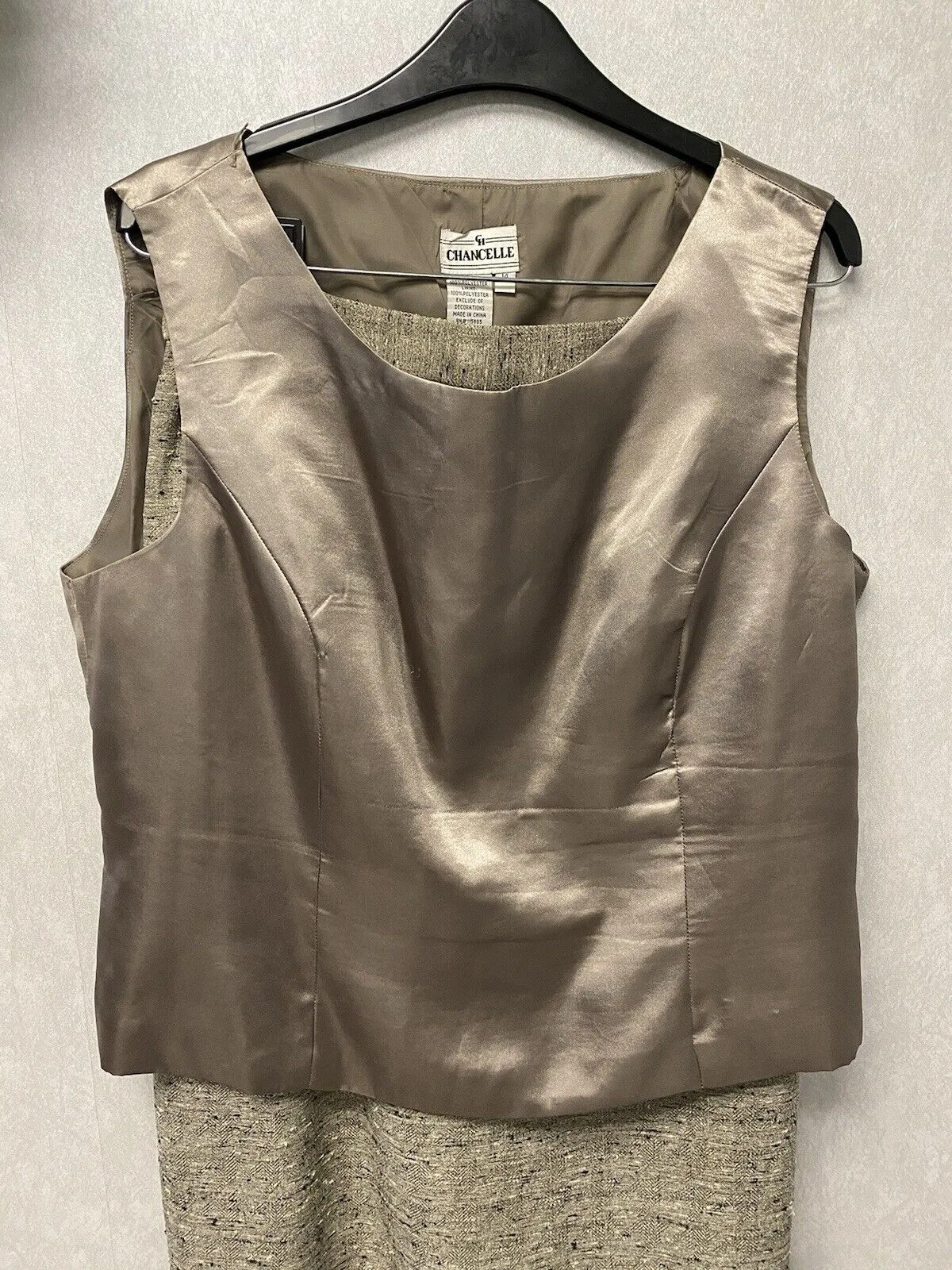 Chancelle 3pc Taupe/Beige Textured Dress Suit Size 14