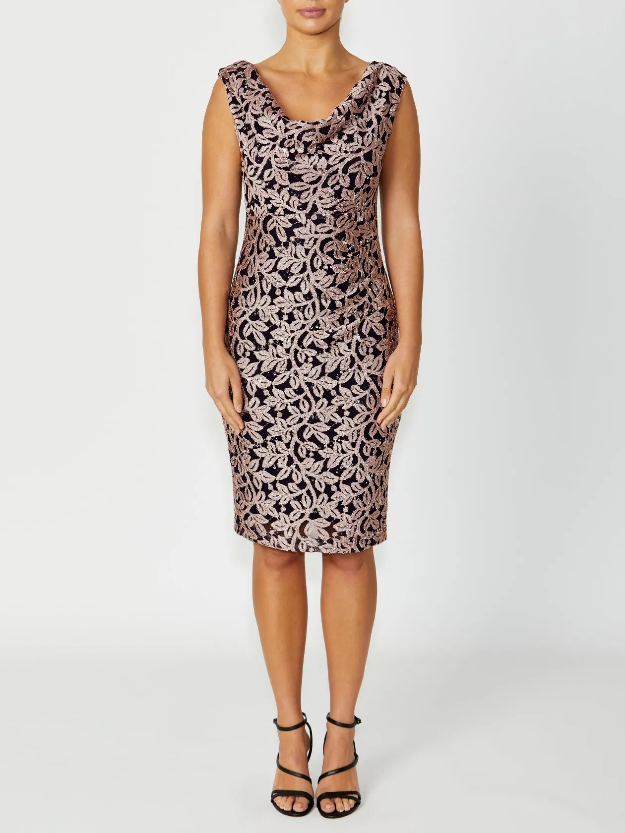 Cowl Neck Elisa Musk Midi Dress - Sleek and Elegant Womens Apparel