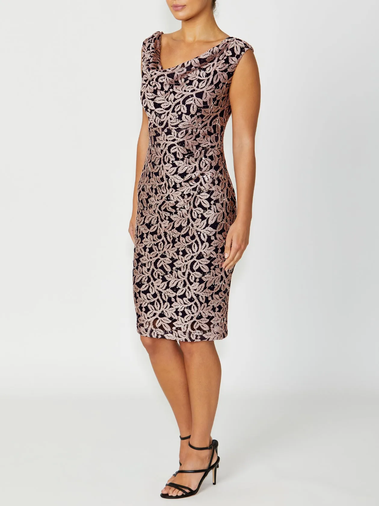 Cowl Neck Elisa Musk Midi Dress - Sleek and Elegant Womens Apparel