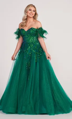 Ellie Wilde Ball Gown With Feather Off The Shoulder Details