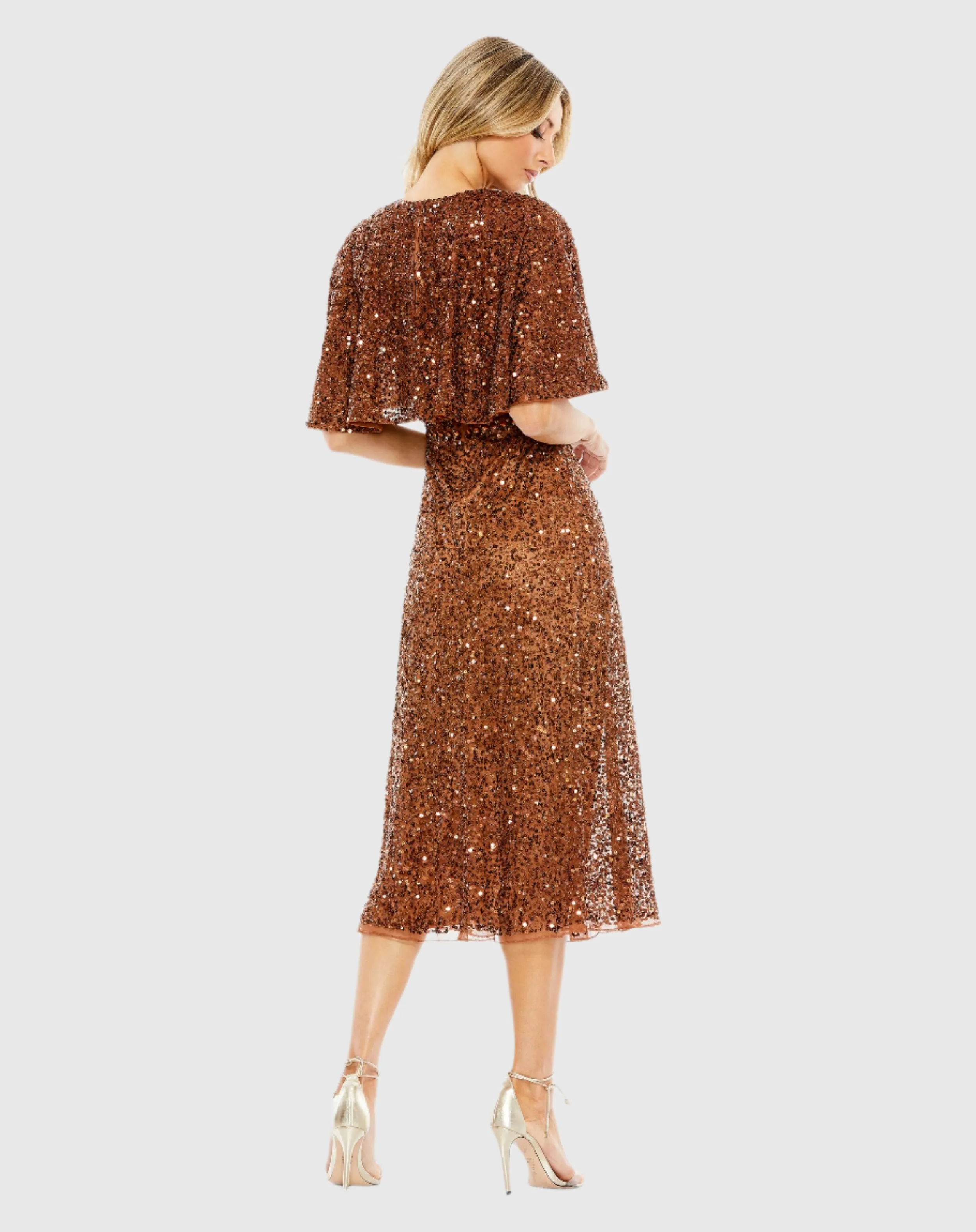 Embellished Cape High Neck Midi Dress
