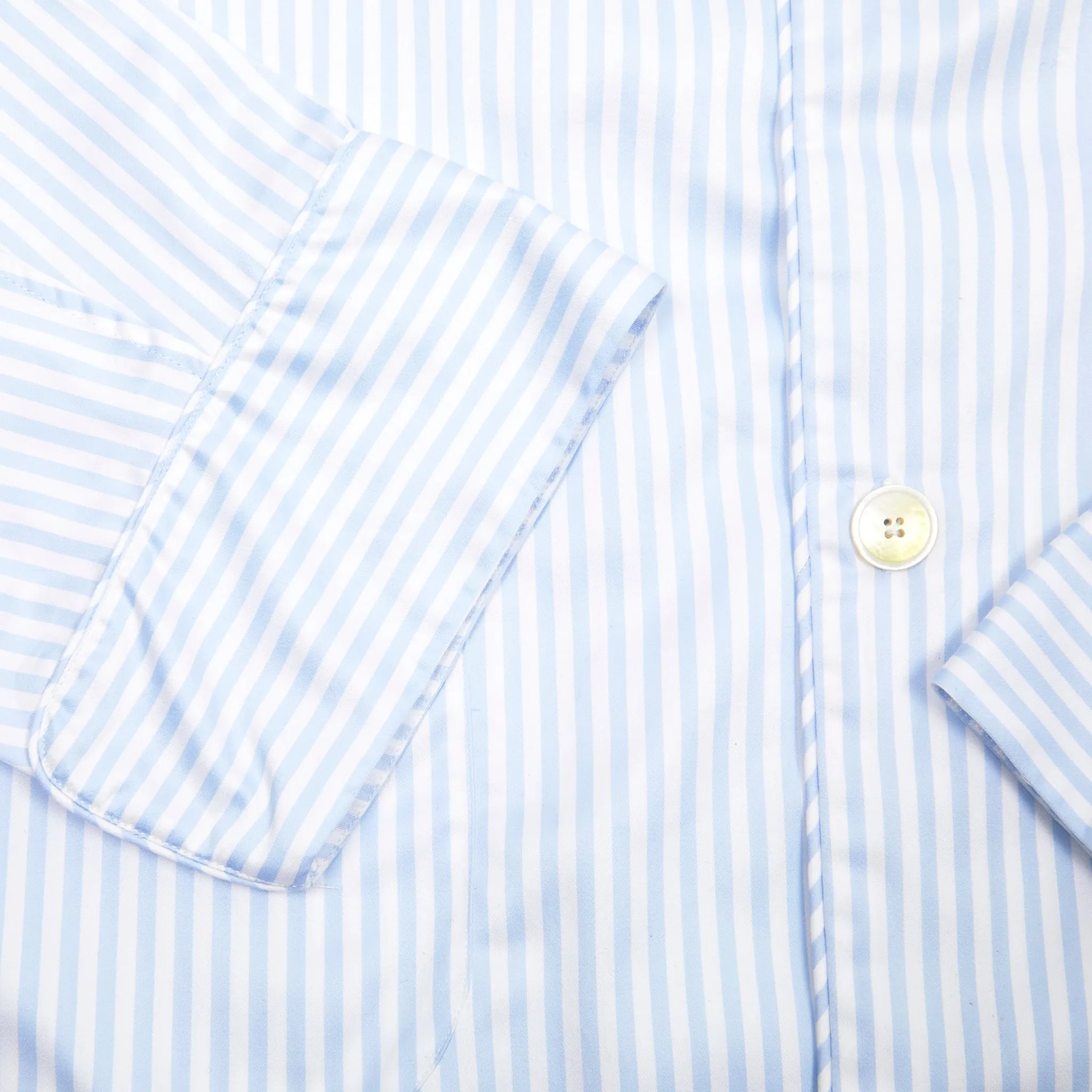 Finamore Cotton Pyjamas in White / Blue Stripe