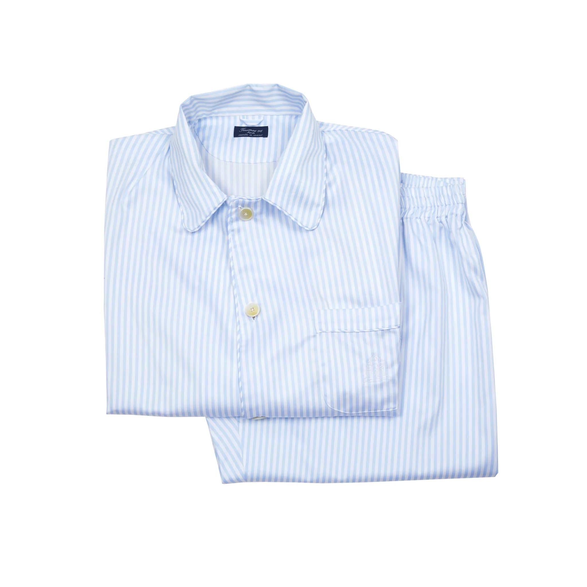 Finamore Cotton Pyjamas in White / Blue Stripe