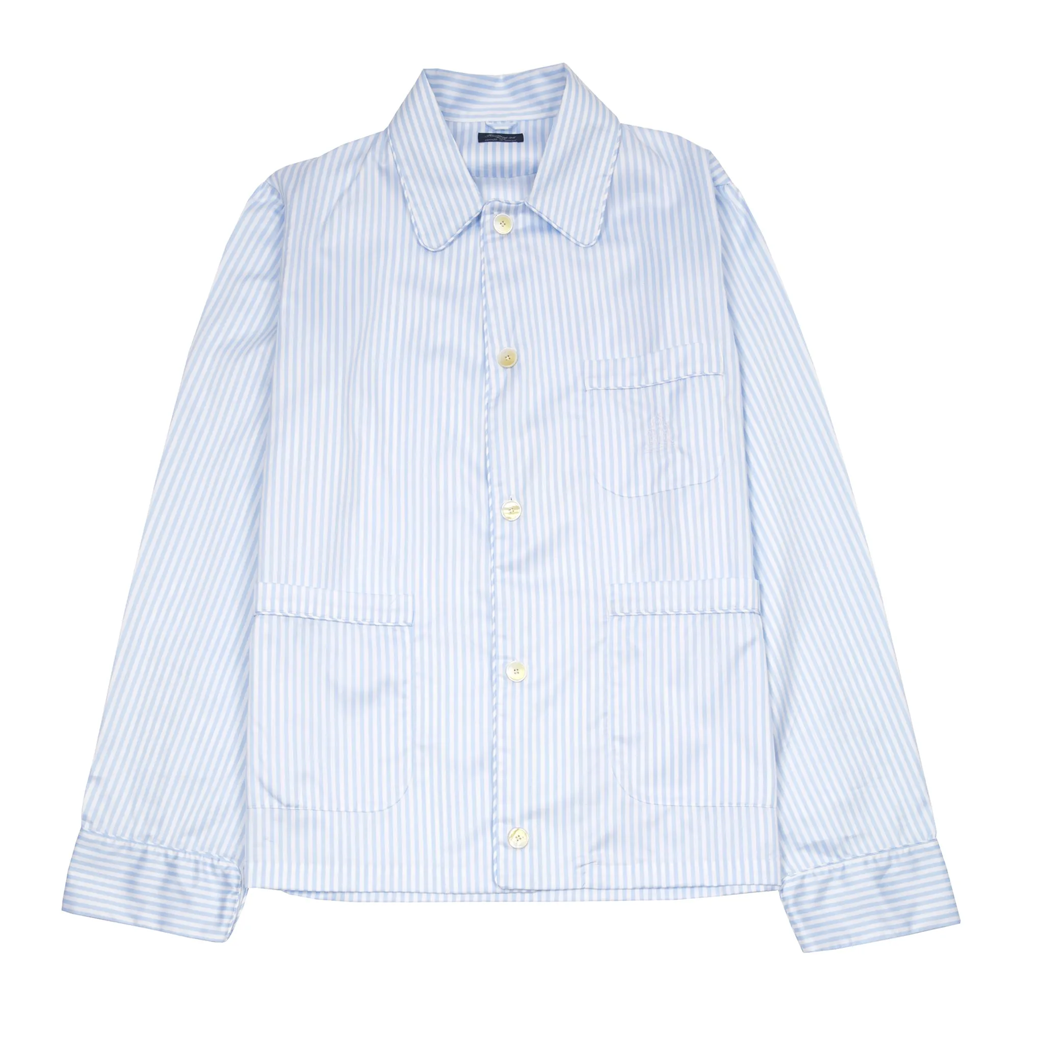 Finamore Cotton Pyjamas in White / Blue Stripe