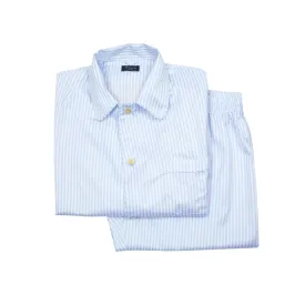 Finamore Cotton Pyjamas in White / Blue Stripe