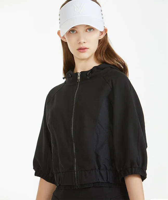 Grain Loose Fit 5-Part Sleeve Short Blouson - Black