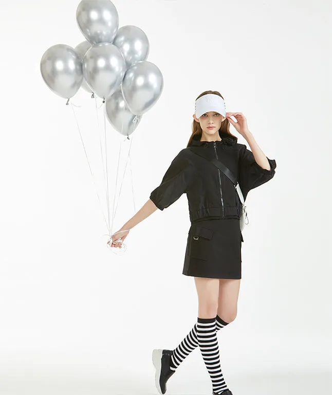Grain Loose Fit 5-Part Sleeve Short Blouson - Black