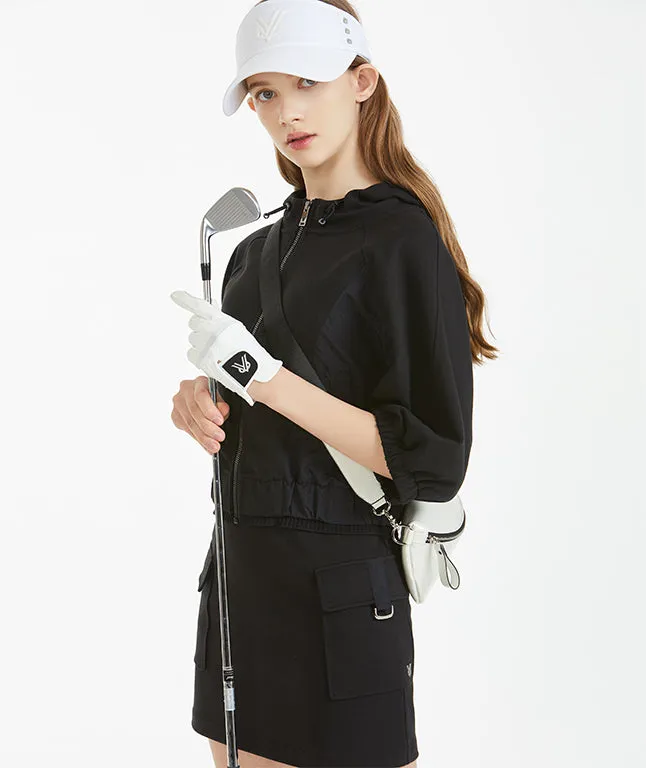 Grain Loose Fit 5-Part Sleeve Short Blouson - Black