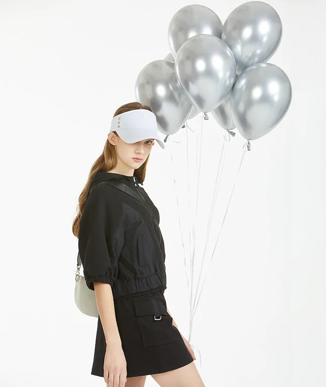Grain Loose Fit 5-Part Sleeve Short Blouson - Black