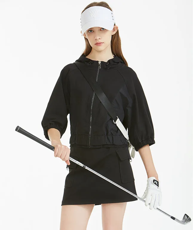 Grain Loose Fit 5-Part Sleeve Short Blouson - Black