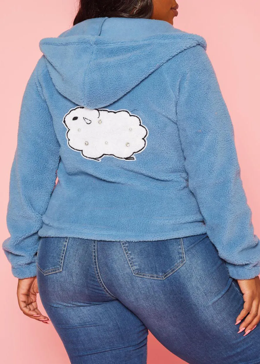 HI Curvy Plus Size Women  Faux Fur Hooded Zip Front Sweater Jacket with Pockets