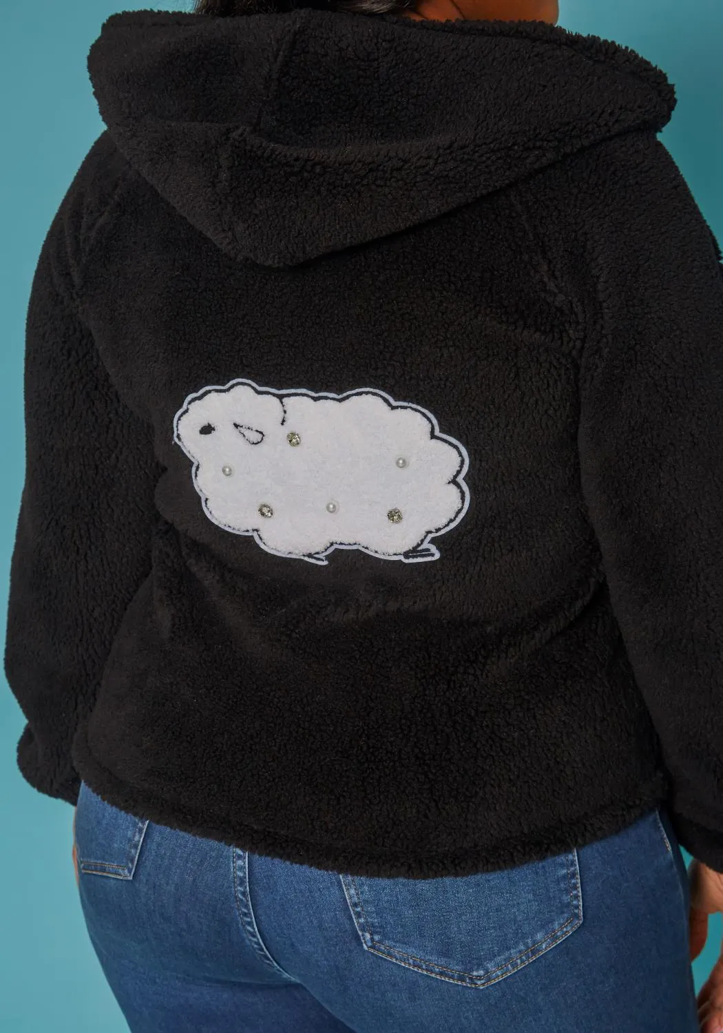 HI Curvy Plus Size Women  Faux Fur Hooded Zip Front Sweater Jacket with Pockets