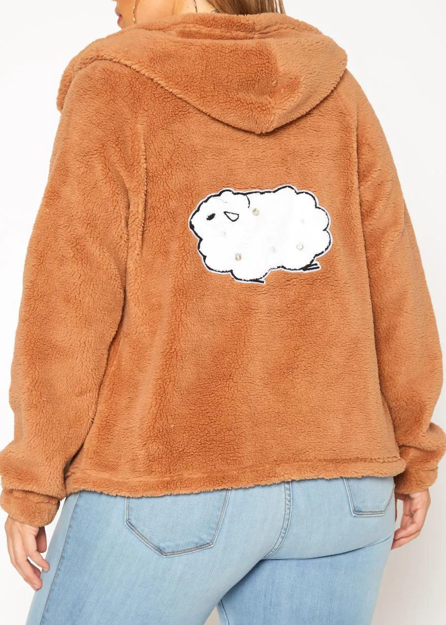 HI Curvy Plus Size Women  Faux Fur Hooded Zip Front Sweater Jacket with Pockets